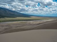 an overview of a desert in the middle of nowhere with a river flowing by behind it