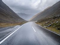 A Gloomy Day on Wet Asphalt: Austrian Mountains in the Background