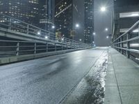 Night view of Los Angeles cityscape with modern architecture and glowing street lights