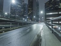 Night view of Los Angeles cityscape with modern architecture and glowing street lights