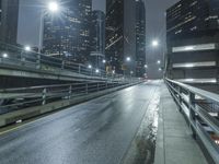 Night view of Los Angeles cityscape with modern architecture and glowing street lights