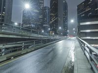 Night view of Los Angeles cityscape with modern architecture and glowing street lights