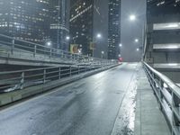 Night view of Los Angeles cityscape with modern architecture and glowing street lights