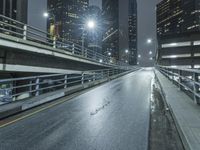 Night view of Los Angeles cityscape with modern architecture and glowing street lights