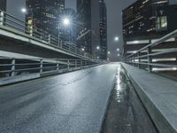 Night view of Los Angeles cityscape with modern architecture and glowing street lights