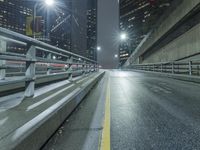 Night view of Los Angeles cityscape with modern architecture and glowing street lights