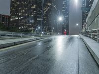 Night view of Los Angeles cityscape with modern architecture and glowing street lights