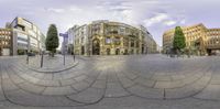 an image of a street view that is panoramaed to take a photo of the buildings