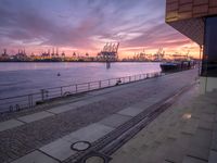 Hamburg Harbor at Dawn on Cobblestone Road 001