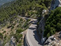 Aerial view of a high road in Mallorca, Balearic Islands, Spain