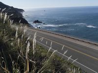 a highway running along side of the ocean with a highway along both sides of it