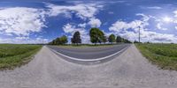 a panoramic view of a highway in a remote location as shown through a fisheye lens