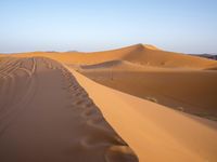 people hiking in the desert with vehicles on them with dirt terrain surrounding them and sand dunes