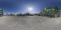 there is a spherical picture of an industrial area in canada, taken with a fisheye lens