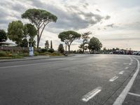 a deserted street with trees growing by the curb and buildings nearby in a neighborhood in italy