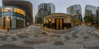 three different pictures of a street with glass buildings in the background in multiple 360 - panes