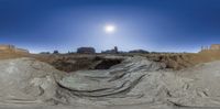 a panoramic view of desert scenery from an object of various types and sizes