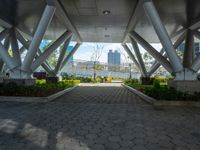 an image of the entrance to a building that is under construction in a city park