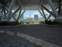 an image of the entrance to a building that is under construction in a city park