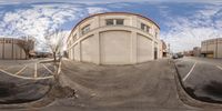 an image of a street and buildings in different directions to take photos of it with fish - eye