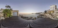 a photo of the view of a dock from an outside viewpoint that shows the entrance to the building