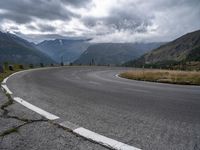 Landscape of Curving Asphalt Road in Austrian Highlands