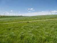 Landscape view of rural Germany with green fields and a windmill