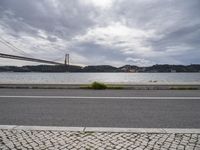 Lisbon Cityscape with Coastal Road and Bridge