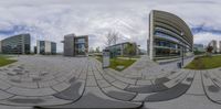 a 360 - camera view of buildings from outside a building in a circle on a square