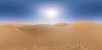 desert landscape with sun coming through the horizon, in a distorted view style, as seen from an underwater camera