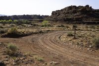 Lockhart Road in Canyonlands, Utah - Clear Sky Landscape with Vegetation and Red Rock Bedrock