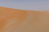 a desert with a lone horse and some sand dunes and blue sky in the background