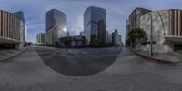 four view spheres of the street, cityscape in a series of buildings and traffic