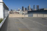 view of the city from a building with no parking spaces and a sign saying'be quiet for everyone who has come to know you