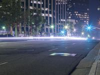 Los Angeles City Night View with Modern Architecture and Street Lights