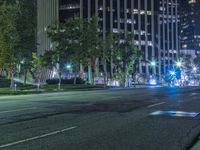 Los Angeles City Night View with Modern Architecture and Street Lights