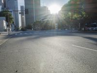 Los Angeles City Road with Modern Architecture and Sunlight