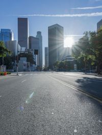 Los Angeles Cityscape: Downtown Skyscrapers under a Clear Sky