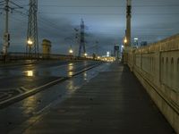 Los Angeles Cityscape at Night with Reflection in the Wet Road