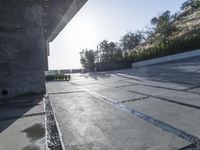 the exterior and landscape of a modern house in los angeles, california with stone and wood