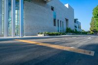 the empty streets in a modern city town on a sunny day with a clear sky