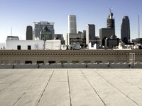 the roofs are empty, with buildings in the background and a city skyline in the distance