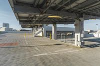 the parking deck of an airplane that is parked in the lot at an airport,