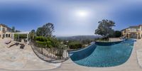 two shots are of a pool and house in the suburbs of los angeles, california