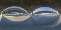 the view from below the overpass to the freeway underpass is amazing and has an interesting pattern of oval openings