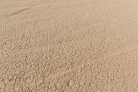 an airplane is flying low over some dry ground in the desert, with blue clouds overhead