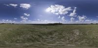 a panoramic view of the landscape of a hill and tree with a bright sun