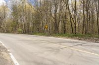 a road with no vehicles and trees with no leaves on it, near some hills