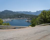 a person is riding a bike on the side of a road next to the water