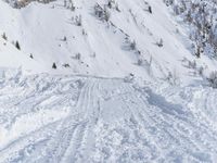 a man riding a snowboard down the side of a ski slope while holding onto a pole